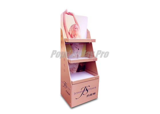 Degradable Pink Cardboard Floor Display Stands Glossy Laminated For Body Lotion
